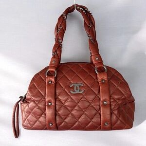CHANEL Lambskin Vintage Distressed Ligne Lady Braid Tote Brown